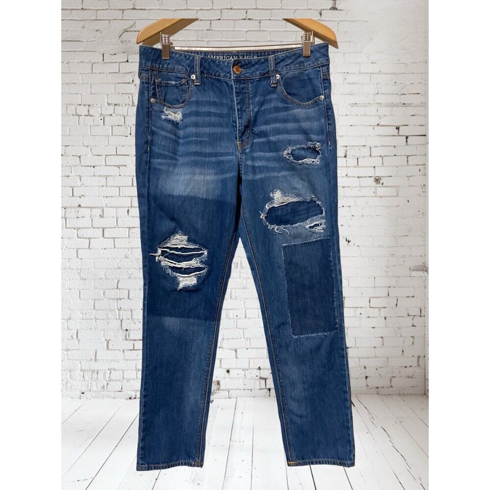 American Eagle Jeans Womens 10 Blue Denim Tomgirl Distressed Button Fly